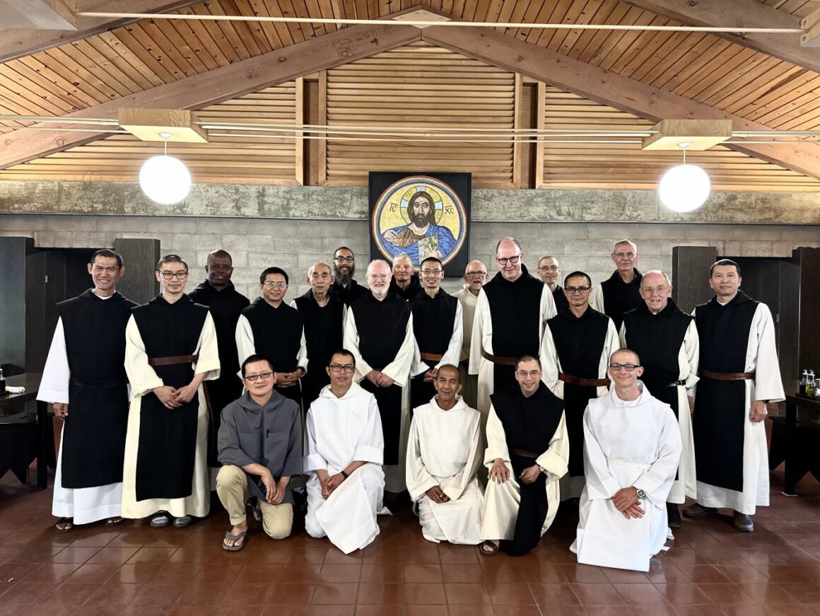 The Abbot General poses for a group shot with the monastic community of New Clairvaux Abbey