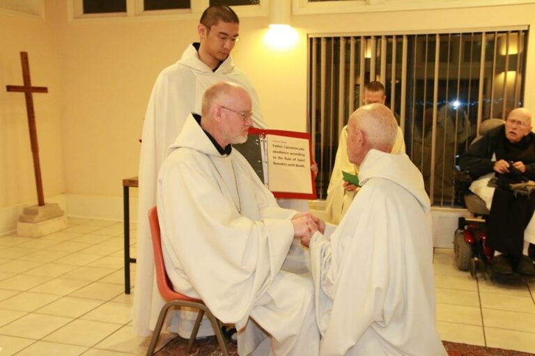 Abbot Paul-Mark of New Clairvaux receives the vows of his monks following his abbatial election